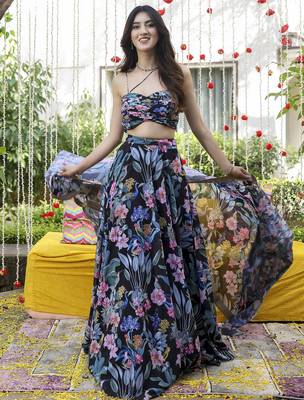 Digital Print Georgette Multi sequin LaceWork Lehenga Choli With Dupatta 3