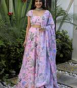 Digital Print Georgette Multi sequin LaceWork Lehenga Choli With Dupatta