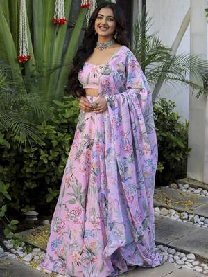 Digital Print Georgette Multi sequin LaceWork Lehenga Choli With Dupatta 2