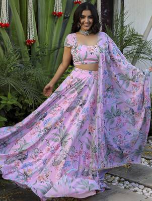 Digital Print Georgette Multi sequin LaceWork Lehenga Choli With Dupatta 3