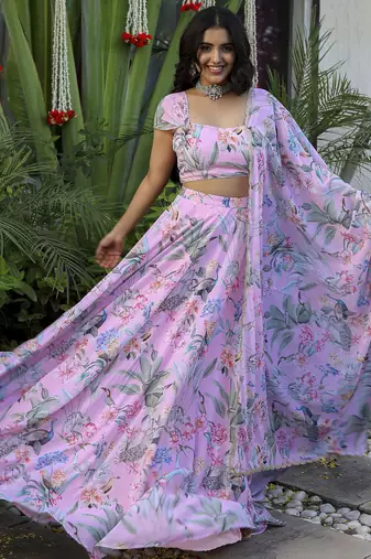 Digital Print Georgette Multi sequin LaceWork Lehenga Choli With Dupatta