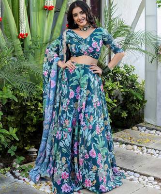 Digital Print Georgette Multi sequin LaceWork Lehenga Choli With Dupatta 1