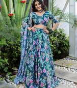 Digital Print Georgette Multi sequin LaceWork Lehenga Choli With Dupatta