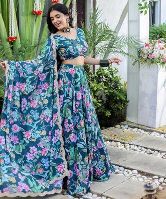 Digital Print Georgette Multi sequin LaceWork Lehenga Choli With Dupatta 2