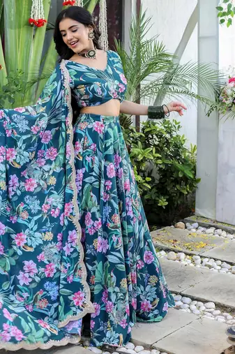 Digital Print Georgette Multi sequin LaceWork Lehenga Choli With Dupatta