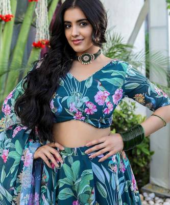Digital Print Georgette Multi sequin LaceWork Lehenga Choli With Dupatta 4