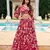 red Floral Digital Print Georgettete Croptop Lehenga With Unstitched Blouse