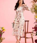 hand embroidered printed dusty peach chanderi lucknowi chikankari straight kurta