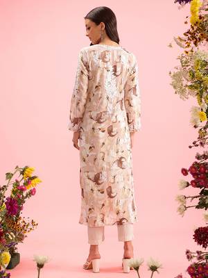 hand embroidered printed dusty peach chanderi lucknowi chikankari straight kurta 2