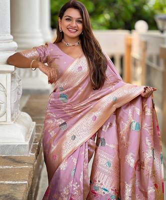Lavender Banarasi Floral silk blend Saree 1