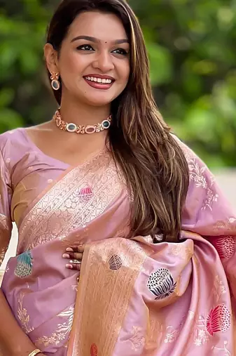 Lavender Banarasi Floral silk blend Saree
