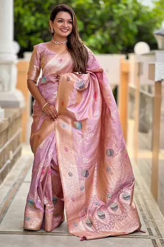 Lavender Banarasi Floral silk blend Saree
