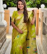 Parrot Green Banarasi Floral silk blend Saree