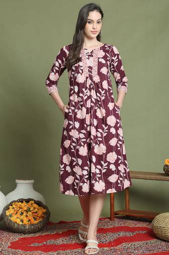 women's pure cotton jaipuri printed western dress