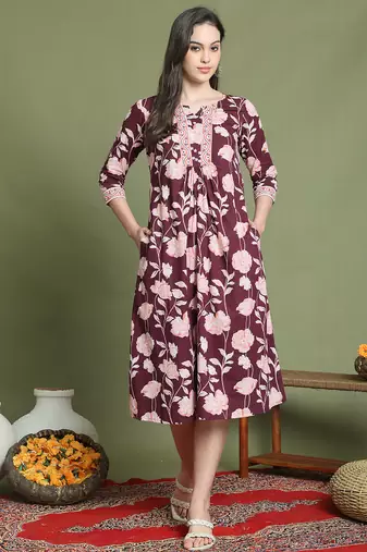 women's pure cotton jaipuri printed western dress