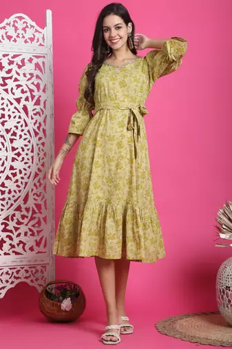  women's pure cotton foil printed western dress