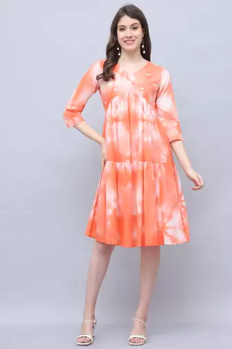  women's pure cotton tie-dye shibori printed western dress