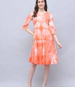  women's pure cotton tie-dye shibori printed western dress