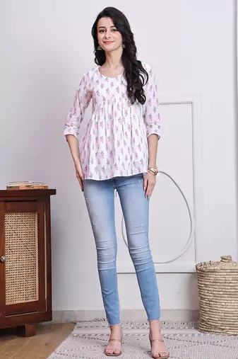 women's cotton floral printed short top