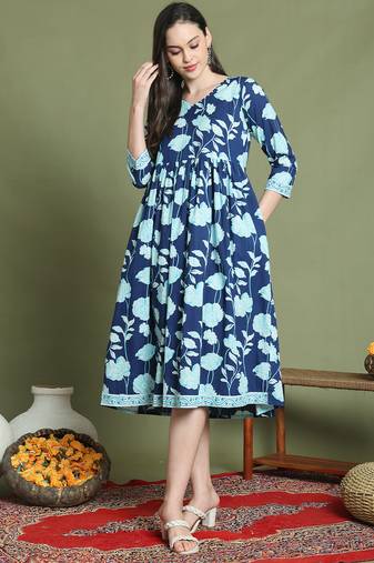 women's pure cotton jaipuri printed western dress