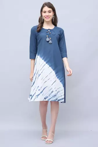 women's pure cotton tie-dye shibori printed western dress