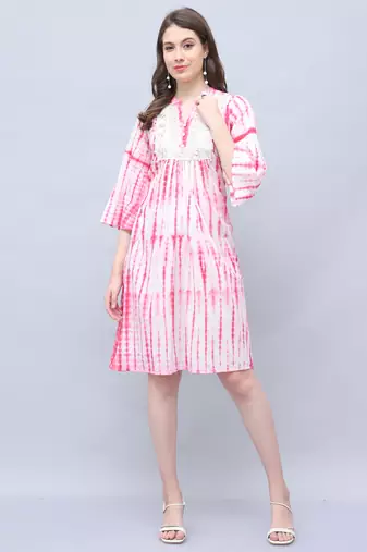 women's pure cotton tie-dye shibori printed western dress