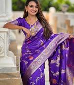 Purple Banarasi Floral silk blend Saree