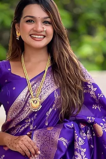 Purple Banarasi Floral silk blend Saree