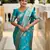 Turquoise Blue Banarasi Floral silk blend Saree