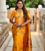 Yellow Banarasi Floral silk blend Saree