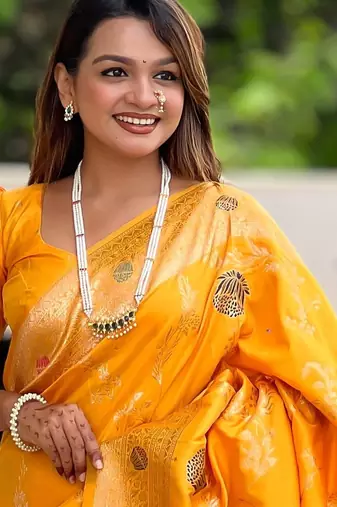 Yellow Banarasi Floral silk blend Saree