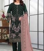 Dark green embroderied with beads velvet plazo suit