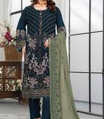 Dark blue embroderied with beads velvet plazo suit