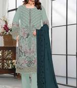 Light green embroderied with beads velvet plazo suit