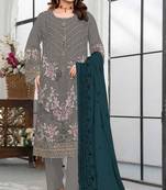 Grey embroderied with beads velvet plazo suit