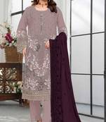 Light orange embroderied with beads velvet plazo suit