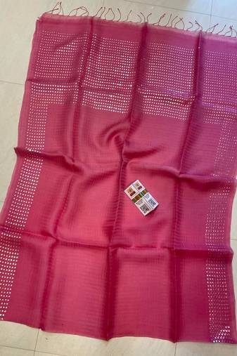 Pink double ply organic muslin saree with blouse piece