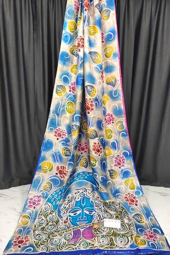 Multicolor pure murshidabad silk saree with blouse piece