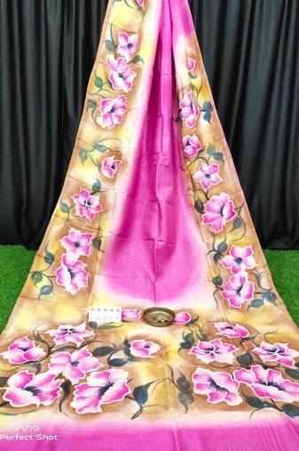 Pink pure murshidabad silk saree with blouse piece