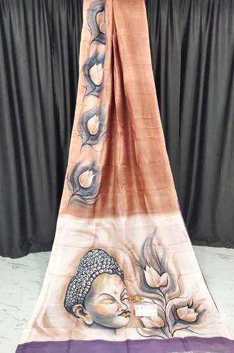 Light bronze pure murshidabad silk saree with blouse piece