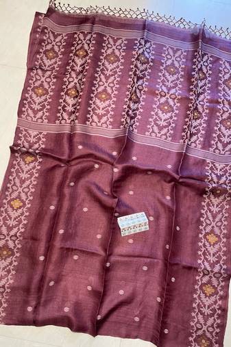 Wine pure double ply tussar silk saree with blouse piece