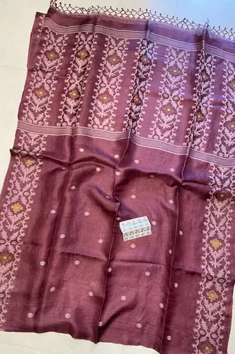 Wine pure double ply tussar silk saree with blouse piece