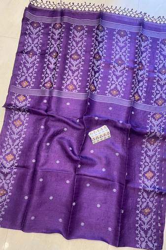 Purple pure double ply tussar silk saree with blouse piece