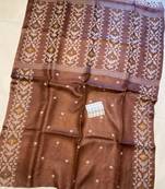 Brown pure double ply tussar silk saree with blouse piece