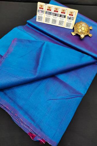 Blue bishnupuri pure katan silk saree with blouse piece