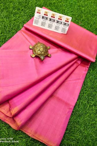 Pink bishnupuri pure katan silk saree with blouse piece