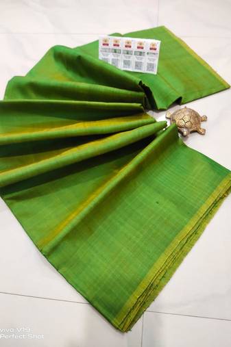Green bishnupuri pure katan silk saree with blouse piece