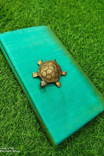 Sea green bishnupuri pure katan silk saree with blouse piece
