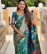 Emerald Green Banarasi Floral silk blend Saree