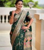 Dark Green Banarasi Floral silk blend Saree